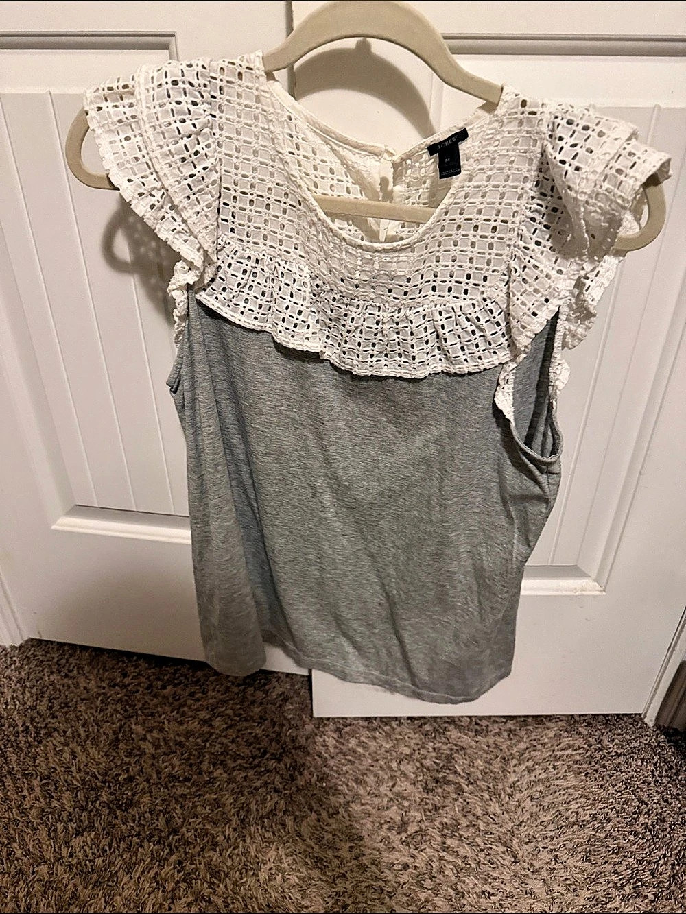 J.Crew Women's Eyelet Ruffle Tank Top Gray & White Medium Like New